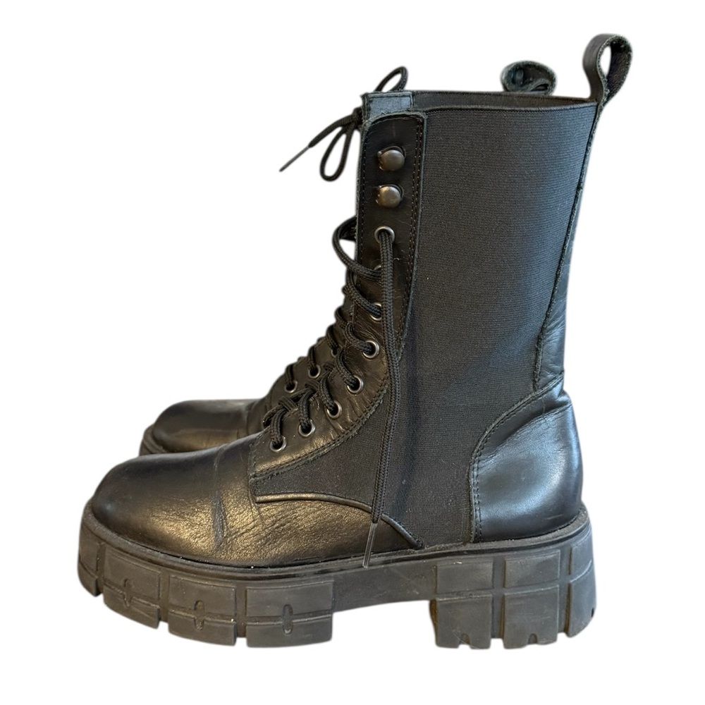 8 by YOOX LEATHER-NYLON COMBAT ANKLE BOOTS Women’s Size 6.5/7 - Picture 3 of 9